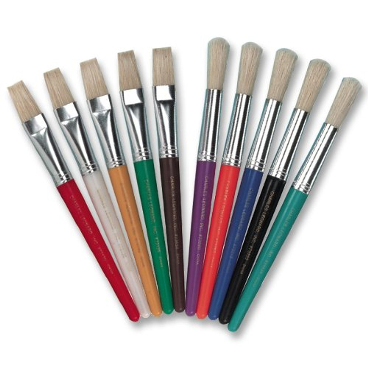 Chenillekraft Round Paint Brush - 10 Brush[es] - 7.50 Handle - Aluminum  Ferrule - Plastic Handle - Red, Yellow, Blue, Green, Orange, Brown, White,  Tu